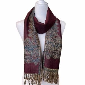 Pashmina Style Border Pattern Wine Scarf/ Shawl NEW
